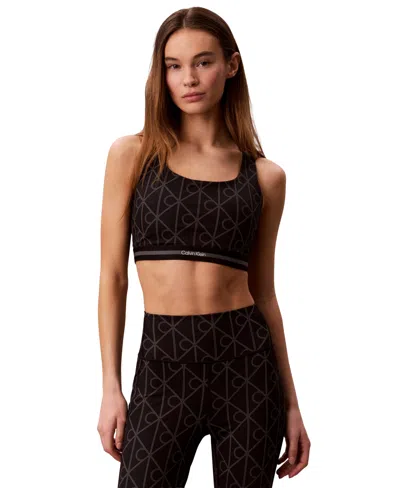 Calvin Klein Performance Women's Icon Sport Medium Support Printed Bra In Black,dotted Emblem