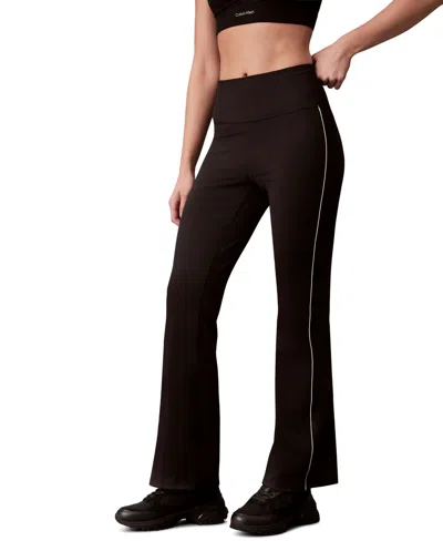 Calvin Klein Performance Women's Icon Sport Shine Stripe High-waist Flared Leggings In Brown