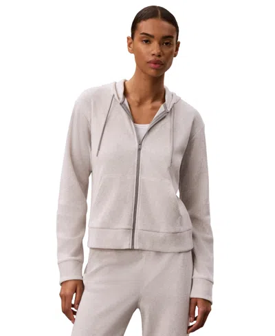 Calvin Klein Performance Women's Icon Sport Waffle Full-zip Hoodie In Light Grey Heather