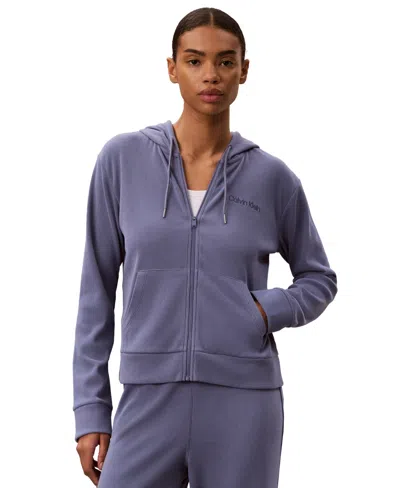 Calvin Klein Performance Women's Icon Sport Waffle Full-zip Hoodie In Stone Hard Blue