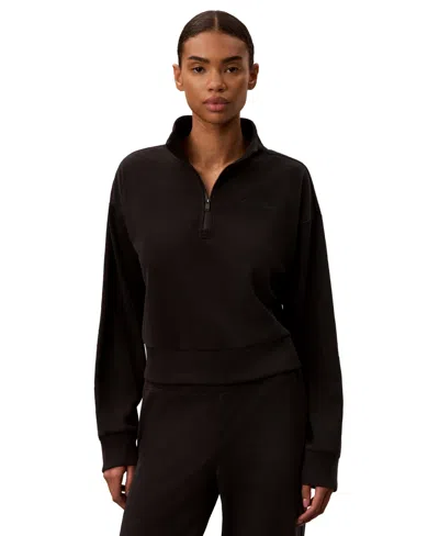 Calvin Klein Performance Women's Icon Sport Waffle Quarter-zip Sweatshirt In Black