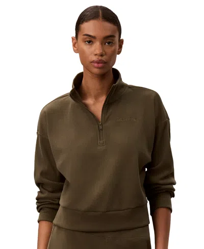Calvin Klein Performance Women's Icon Sport Waffle Quarter-zip Sweatshirt In Fatigue