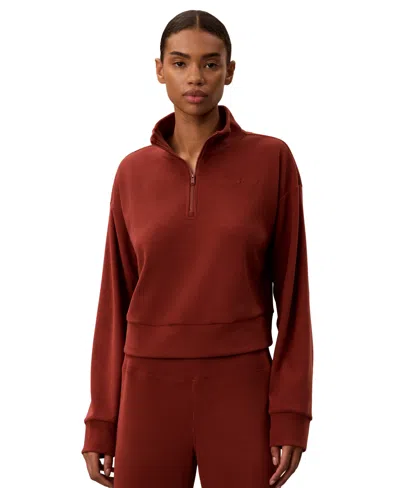 Calvin Klein Performance Women's Icon Sport Waffle Quarter-zip Sweatshirt In Brown