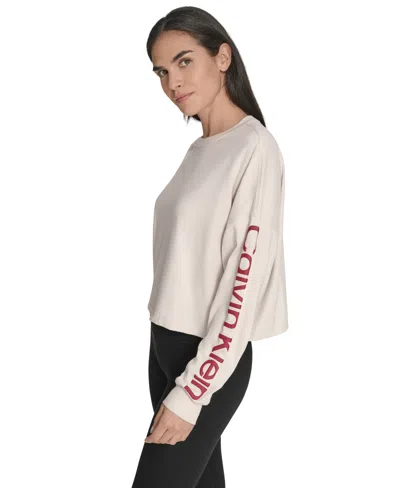 Calvin Klein Performance Women's Logo Cropped Long-sleeve In Neutral