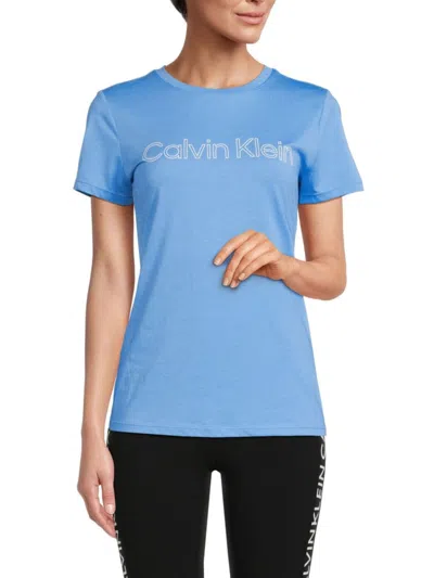Calvin Klein Performance Women's Modal Blend Logo T Shirt In Azure Blue