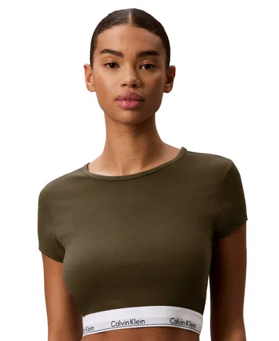 Calvin Klein Performance Women's Modern Short-sleeve Cropped T-shirt In Brown