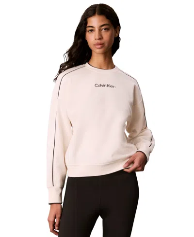 Calvin Klein Performance Women's Piped Crew Long-sleeve Sweatshirt In Neutral