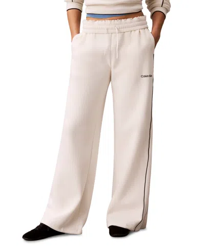 Calvin Klein Performance Women's Piped Wide-leg Sweatpants In Neutral