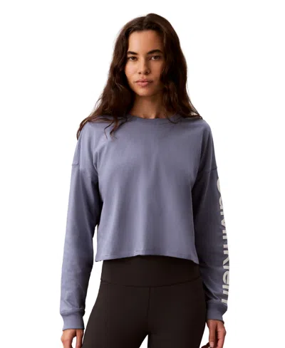 Calvin Klein Performance Women's Puff Graphic Logo Long-sleeve Cropped T-shirt In Blue
