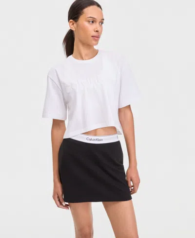 Calvin Klein Performance Women's Puff Graphic Logo Pull-on Cropped T-shirt In White