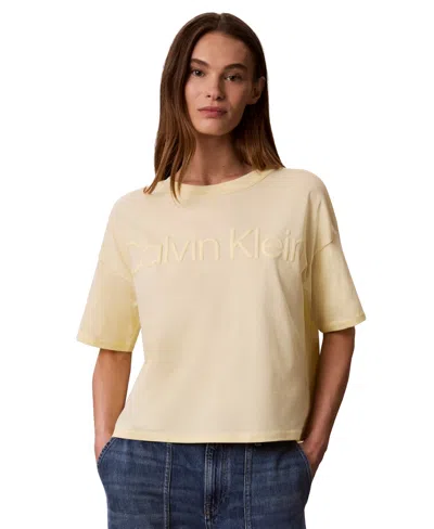 Calvin Klein Performance Women's Puff Graphic Logo Pull-on Cropped T-shirt In Neutral