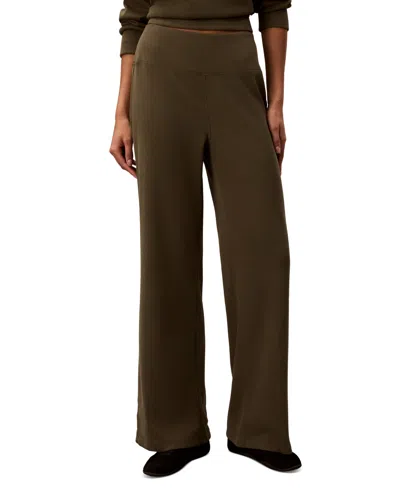 Calvin Klein Performance Women's Pull-on Waffle-knit Relaxed-fit Straight-leg Pants In Fatigue
