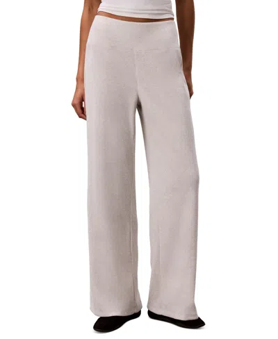 Calvin Klein Performance Women's Pull-on Waffle-knit Relaxed-fit Straight-leg Pants In Light Grey Heather