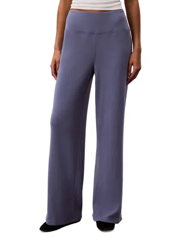 Calvin Klein Performance Women's Pull-on Waffle-knit Relaxed-fit Straight-leg Pants In Stone Hard Blue