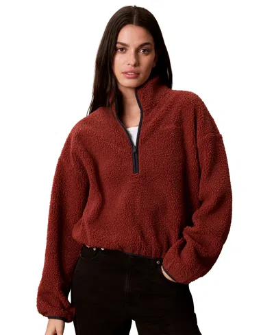 Calvin Klein Performance Women's Sherpa 1/4-zip Mock-neck Pullover In Burgundy