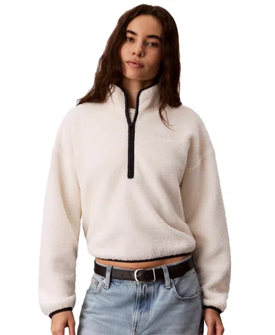 Calvin Klein Performance Women's Sherpa 1/4-zip Mock-neck Pullover In Neutral