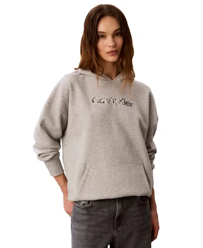 Calvin Klein Performance Women's Shine Logo Fleece Long-sleeve Hoodie In Gray