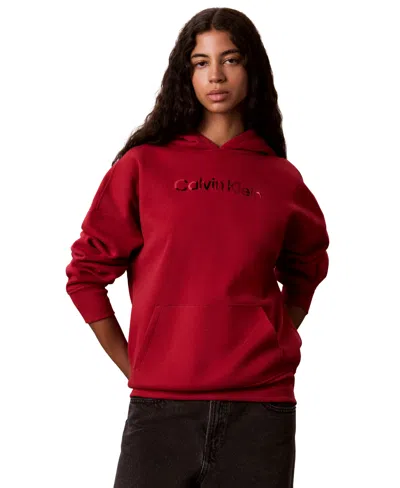 Calvin Klein Performance Women's Shine Logo Fleece Long-sleeve Hoodie In Red