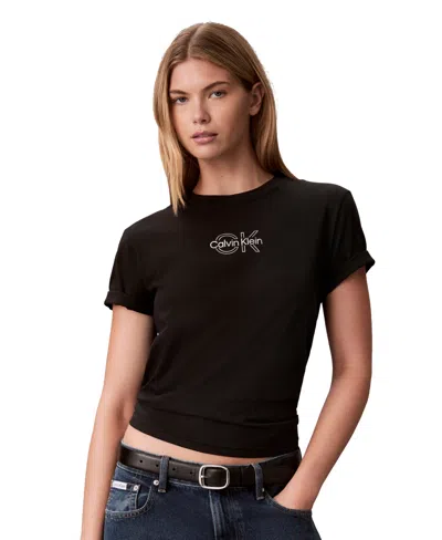 Calvin Klein Performance Women's Shine Metallic Graphic Short-sleeve T-shirt In Black