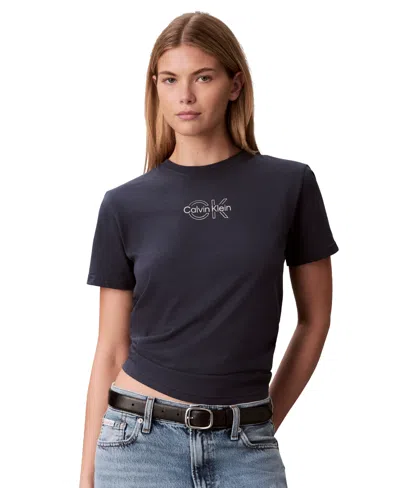 Calvin Klein Performance Women's Shine Metallic Graphic Short-sleeve T-shirt In Gray