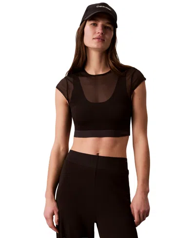 Calvin Klein Performance Women's Short-sleeve Sport Sculpt Top In Brown