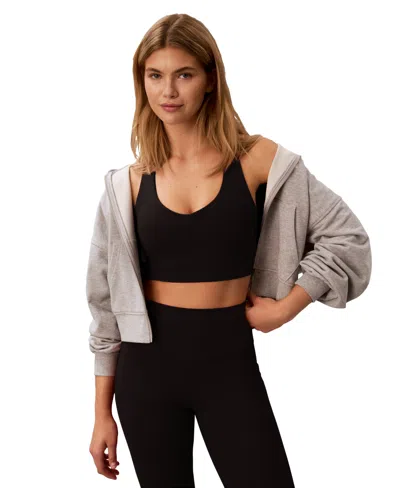 Calvin Klein Performance Women's Soft Sport Crop Scoop Neck Racer Back Tank Top In Black