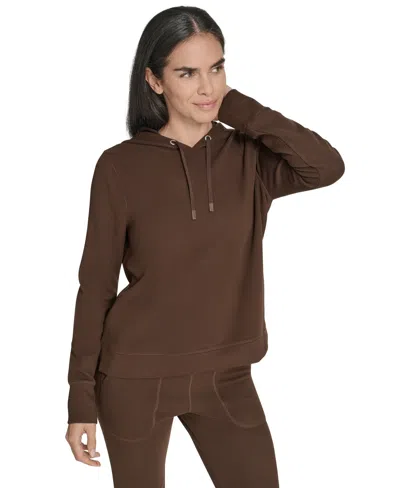 Calvin Klein Performance Women's Waffle-knit Pullover Hoodie In Brown