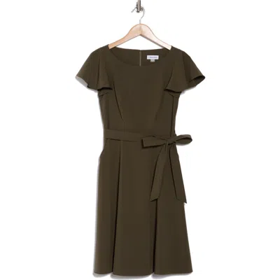 Calvin Klein Petal Cap Sleeve A-line Dress In Green