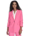 Calvin Klein Plus Size One-button Ruched-sleeve Jacket In Peony