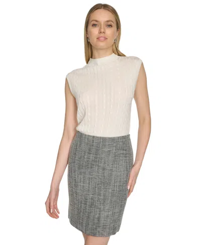 Calvin Klein Petite A-line Side-zip Skirt In Black,cream