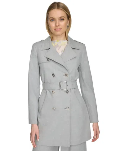 Calvin Klein Petite Belted Long-sleeve Trench Coat Jacket In Light Heather Multi