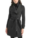 Calvin Klein Petite Belted Long-sleeve Wrap Coat In Black