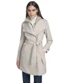 Calvin Klein Petite Belted Long-sleeve Wrap Coat In Gray