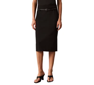 Calvin Klein Petite Belted Pencil Skirt In Black