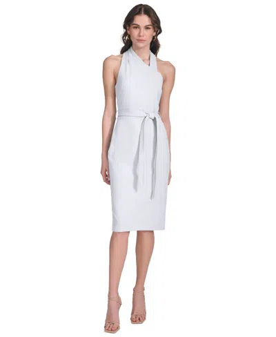 Calvin Klein Petite Belted Sheath Dress In White