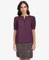 Calvin Klein Womens Puff Sleeve Solid Button-down Top In Aubergine
