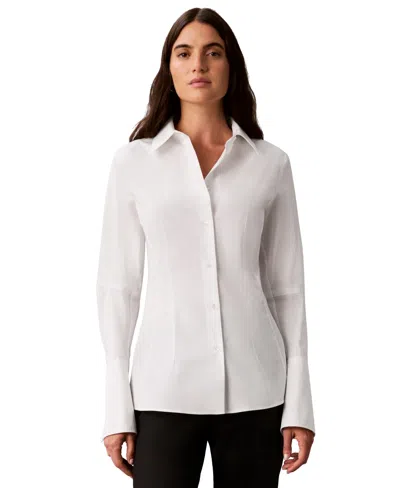 Calvin Klein Petite Button-front Collared Shirt In White
