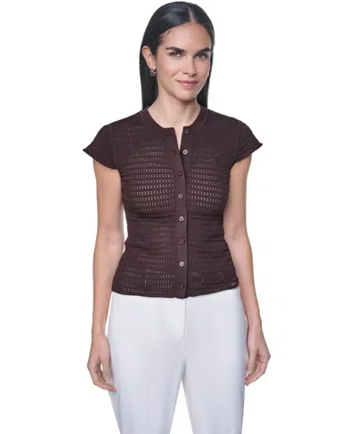 Calvin Klein Petite Cap-sleeve Sweater In Brown