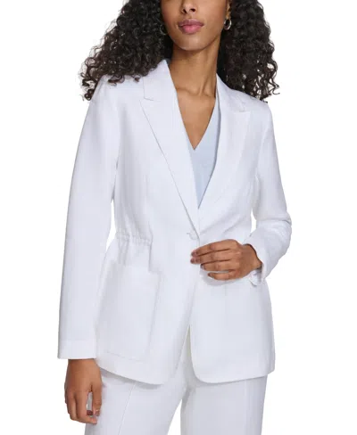 Calvin Klein Petite Cinched-waist Single-button Blazer In White