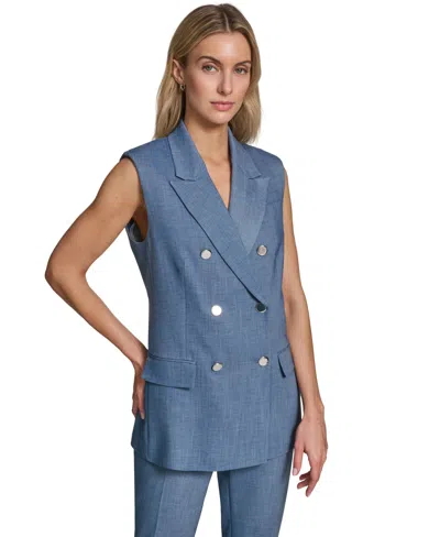 Calvin Klein Petite Collared Front-button Vest In Blue