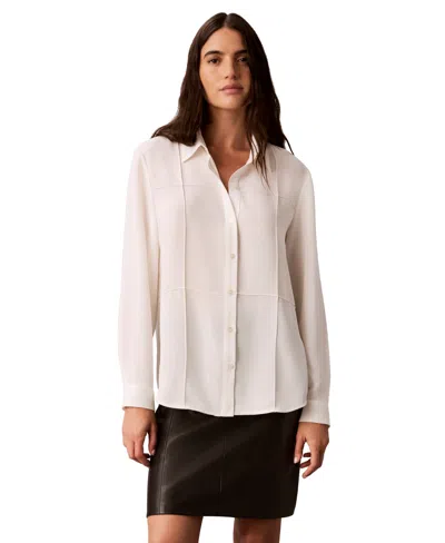 Calvin Klein Petite Collared Long-sleeve Shirt In Multi