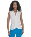 Calvin Klein Petite Collared Twist-front Sleeveless Shirt In White