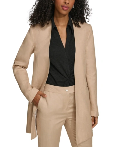 Calvin Klein Petite Collarless Open-front Blazer In Nomad