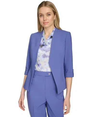 Calvin Klein Petite Collarless Open-front Jacket In Black,cream