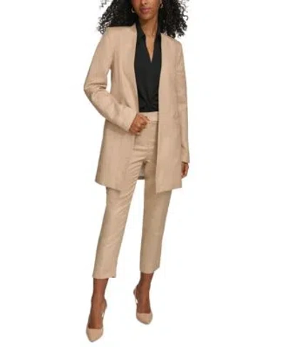 Calvin Klein Petite Collarless Open Front Long Sleeve Blazer Slim Leg Pants In Nomad