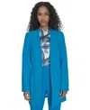 Calvin Klein Petite Collarless V-neck Long Blazer In Blue