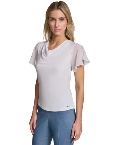 Calvin Klein Petite Cowl Neck Short-sleeve Top In Gray