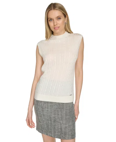 Calvin Klein Petite Crewneck Cap-sleeve Sweater Top In Cream