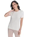 Calvin Klein Petite Crewneck Textured Knit Sweater In White