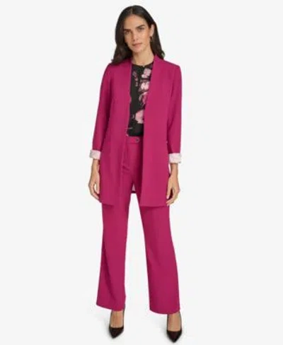 Calvin Klein Petite Cuffed Jacket Printed Blouse Highline Pants In Mulberry